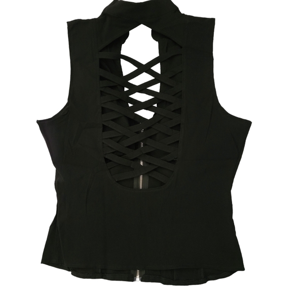 Hearts Rob Lace Up Zip Up Criss Cross Back Vest Tank Top Black Plus 1XL 2XL 3XL - Picture 7 of 14